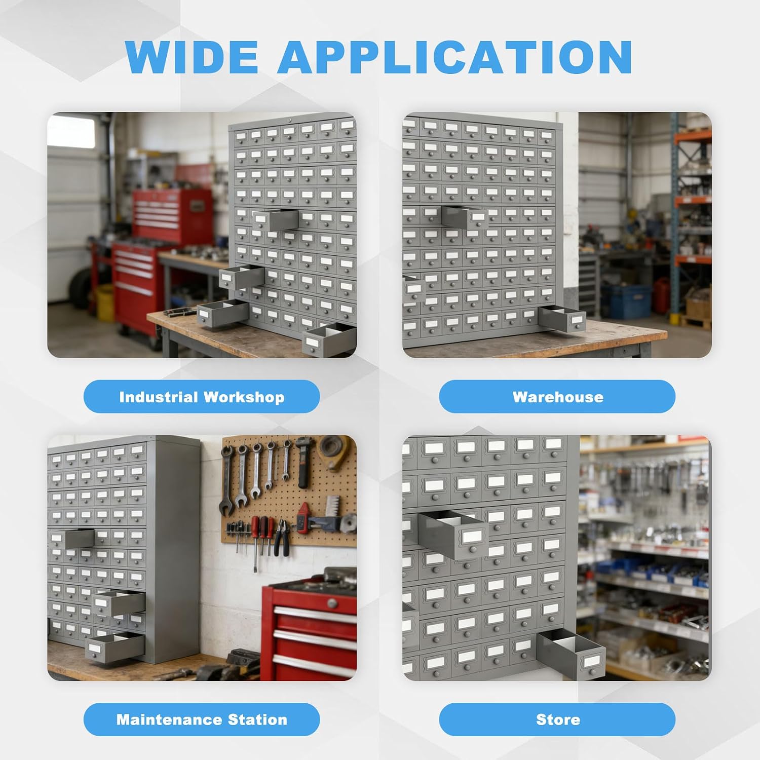 100-Drawer Cold Rolled Steel Storage Parts Cabinet with Divider, 10-Tier Tool Organizer Rack for Hardware, Nuts, Bolts, Bins, Industrial Steel Organizer for Warehouse, Workshop, Trucks, Store