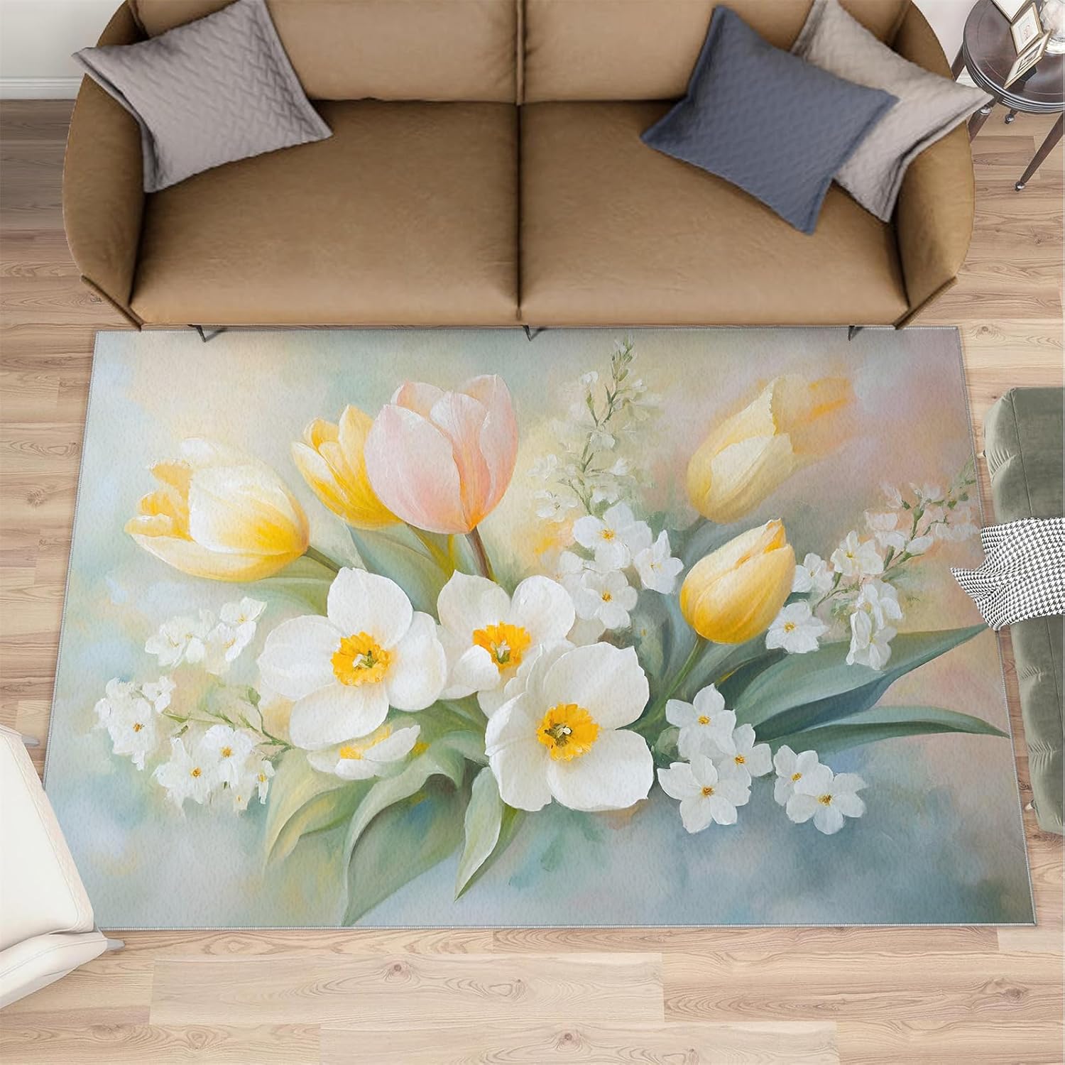 Florals Still Life Rug 6x8 - Oil Painting Florals Large Rugs for Living Room, Simple Flowers Carpet Area Rug for Girls Bedroom Kids Room Basement Office Classroom