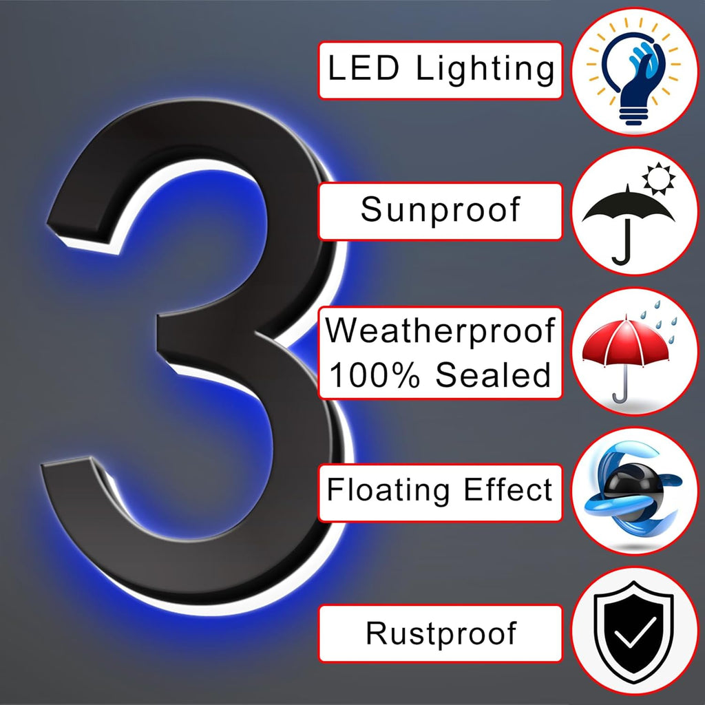 Illuminated LED House Numbers, Backlit LED Home Address Number, Stainless Steel Hand-Polished For House Address Signs, Lighted House Numbers For Outside,18 Inch/450mm,2