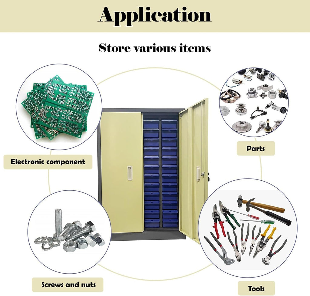 Parts Cabinet 48 Drawers, Plastic Bolt and Nut Tool Storage Cabinet, Hardware Organizer Box with Door for Storing Sample