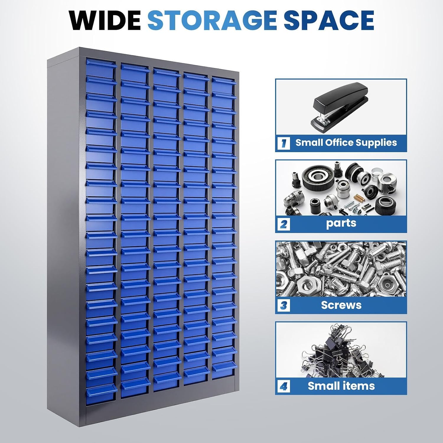 Bolt and Nut Organizer 46x25.8x8.66 in, 100-Drawer Heavy-Duty Parts Storage Cabinet, Opaque ABS Plastic Industrial Organizer with Labels for Garage Workshop Toolbox