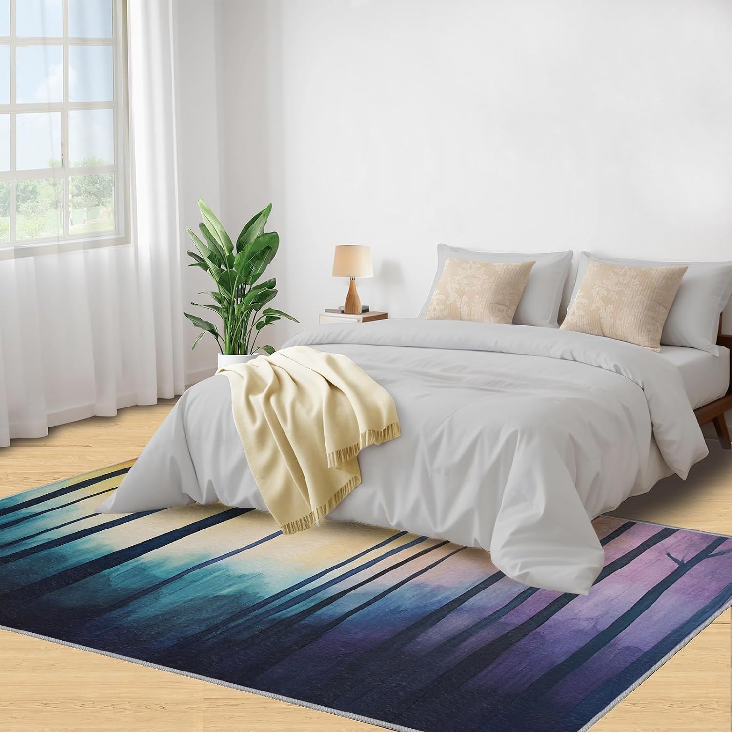Birch Tree Rug 6x8, Forest Rugs for Boys Room, Abstract Area Rugs for Bedroom, Low Pile Non Slip Carpet for Computer Game Room Dormitory Decor