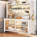 Bakers Rack with Storage Shelves, Coffee Bar with Cabinet, Kitchen Pantry Hutch, Expanded Space, with Wheels(White,100cm)