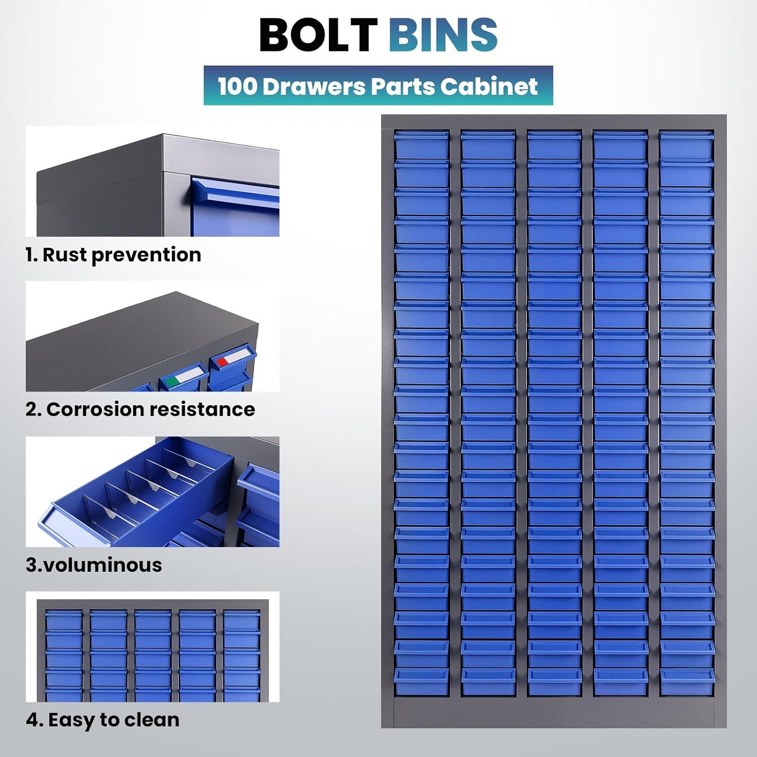 Parts Organizer Cabinet: 920LB Capacity Nut and Bolt Organizer with Label System, Non-Slip Base Heavy-Duty Bolt Bin for Garage, Workshop or Office Tool Storage, 26x9x46 Inch (100 Drawers)