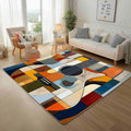 Color - Blocked Guitar Design 8x10 Washable Large Area Rug Geometric Division Patterns Carpet for Study Bedroom Nursery, Washable Rugs Non Slip Soft CarpetTeal Blue Living Room Rugs Non-Slip