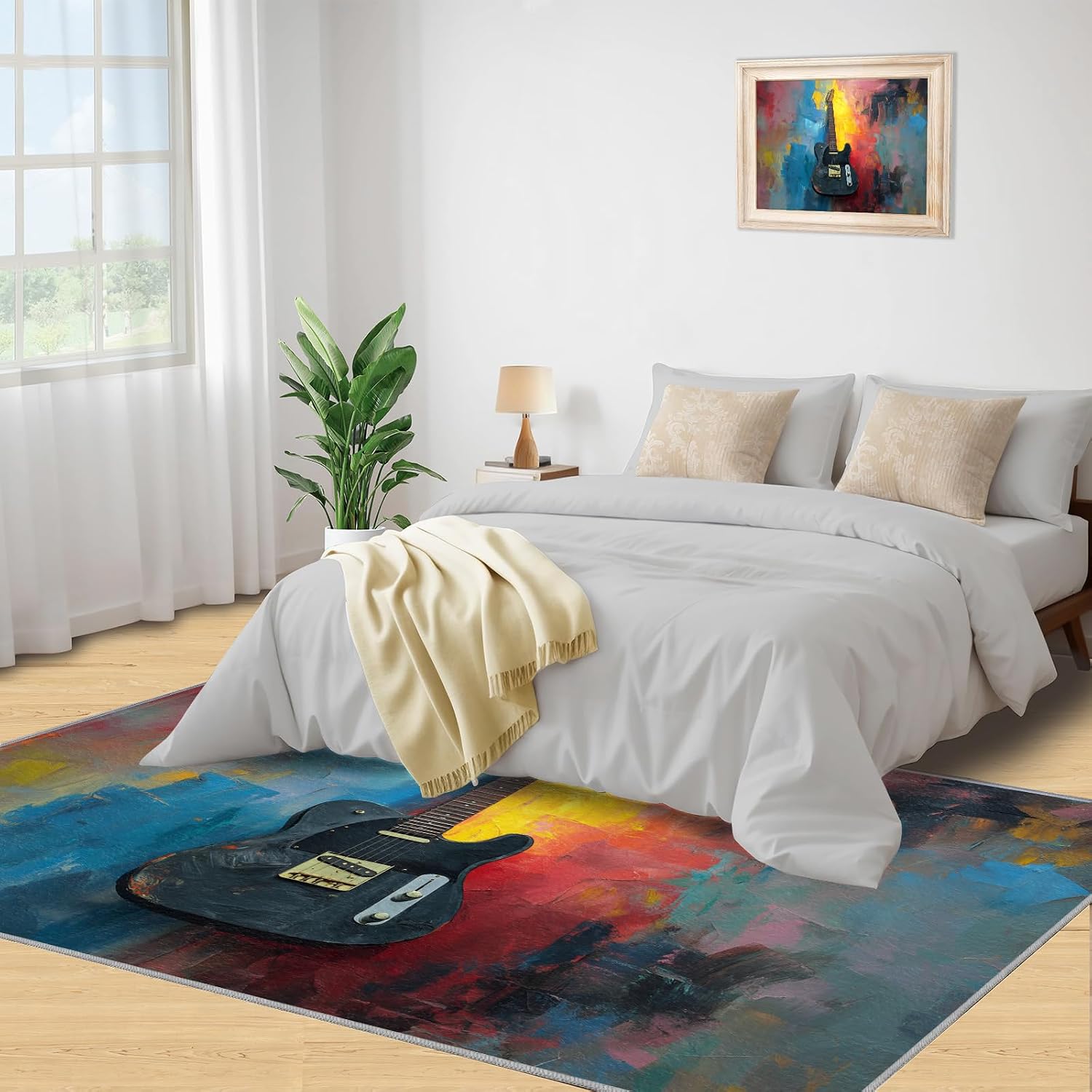 Guitar Rugs for Music Room - Boys Musical Rug, 6x8 Rug, Music Washable Rugs for Living Room Bedroom, Abstract Graffiti Area Rug, Rock and Roll Carpet - Home Decor, Electric Guitars Gifts for Men