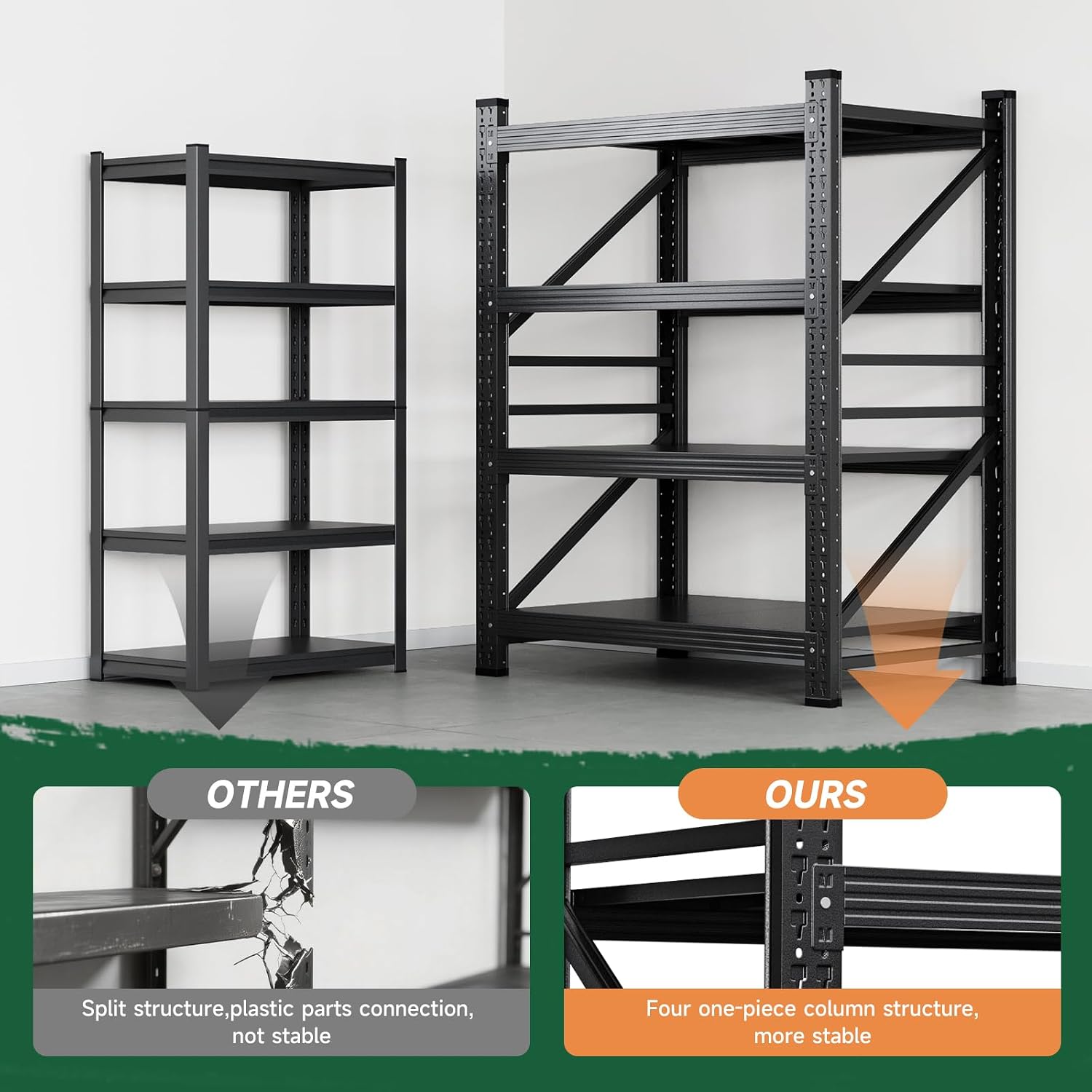 Letaya 2000LBS Storage Shelves Heavy Duty,60' H Garage Shelving Units, 4 Tier Adjustable Utility Rack Shelf,Large Metal Industrial Shelves,for Shop,Warehouse,Basement,Black (40' W x 20' D x 60' H)