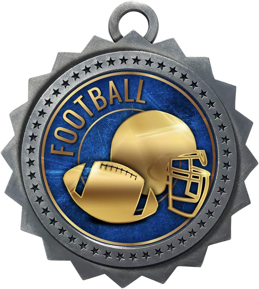 Express Medals 1 to 50 Packs Engraved Personalized Silver Football Medals Trophy Award with Neck Ribbon Medal Trophies Award Tournament Prize Gift Custom