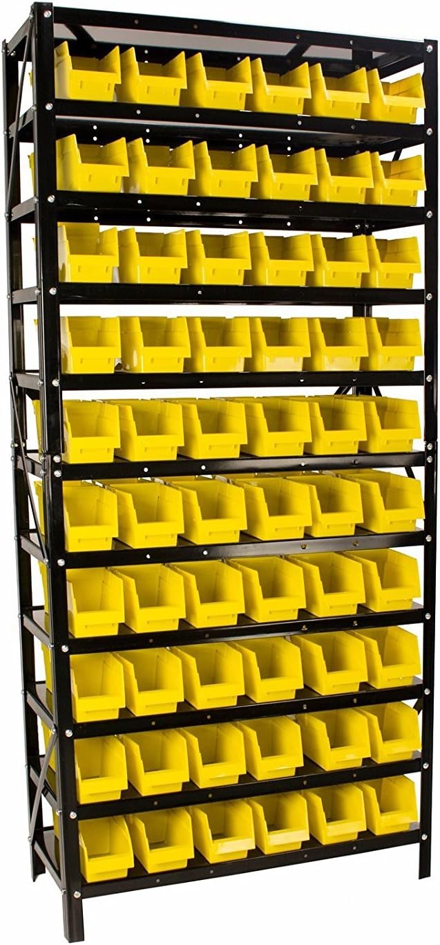TLPB60 60 Parts Bin Shelving Organize with Plastic Bins for Garage, Shop, and Home Storage