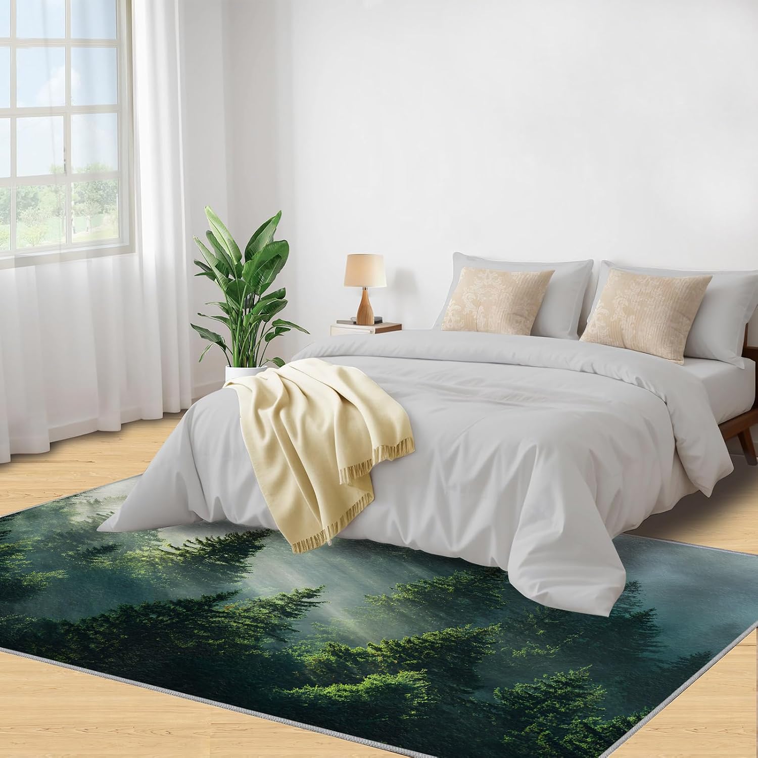 Forest Rugs for Bedroom, Forest Rug 6x8, Natural Scenery Dining Room Rugs Washable & Non Slip Large Carpet for Home Decor