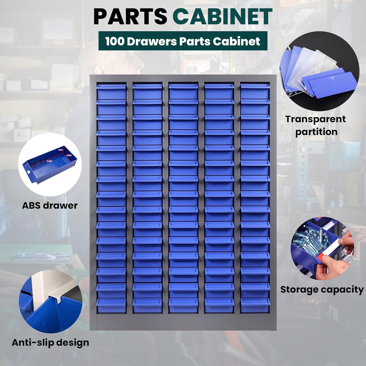 Parts Cabinet 75 Drawers with Dividers and Labels,Stainless Steel Bolt Box Organizer,ABS Material Drawer,26'x8.66'x35.4'Nuts and Bolts Organizer for Store,Toys,Parts,Screws (Classic 75 Drawers)