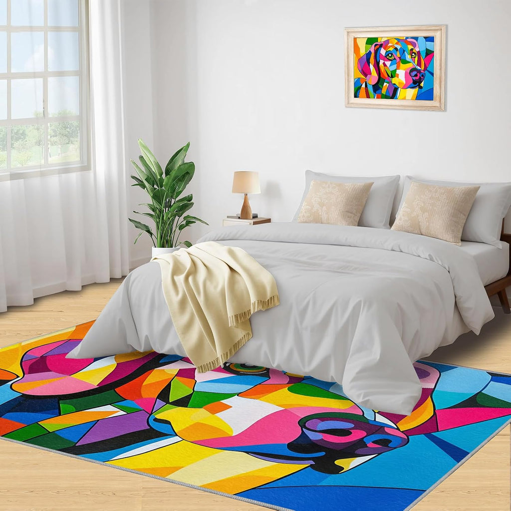 Dog Print Rugs for Bedroom, Colorful Puppy Area Rug, Animal Prints Rugs for Living Room, 6x8 Washable Rug Non Slip & Low Pile, Indoor Carpet & Home Decor