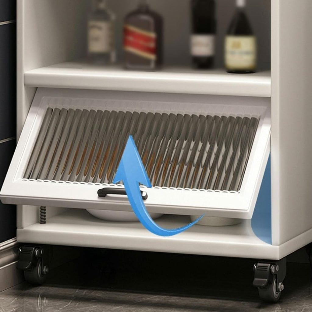 Kitchen Storage Rack with Wheels Bakers Rack with Storage Cabinet for Small Spaces with 360° Rolling Wheels, for Spices, Pots and Pans(White,50 * 35 * 86cm)