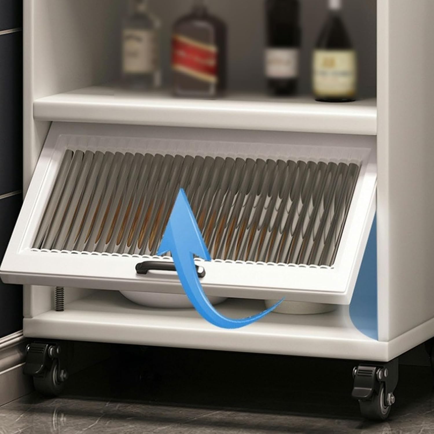 Kitchen Storage Rack with Wheels Bakers Rack with Storage Cabinet for Small Spaces with 360° Rolling Wheels, for Spices, Pots and Pans(White,50 * 35 * 86cm)