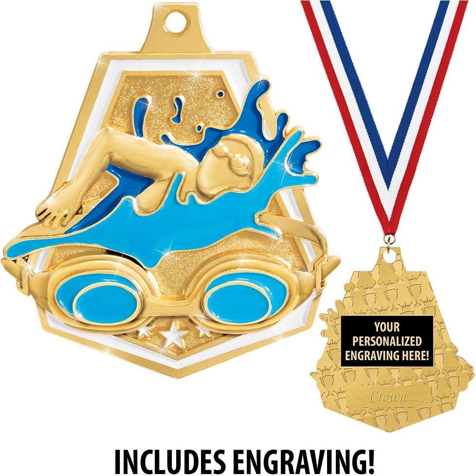 Your Personalization Swimming Awards, 2' Shiny Captain Swim Medals with Free Custom Engraving, Gold Swimming Medal Trophy Awards