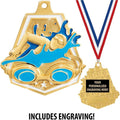 Your Personalization Swimming Awards, 2' Shiny Captain Swim Medals with Free Custom Engraving, Gold Swimming Medal Trophy Awards