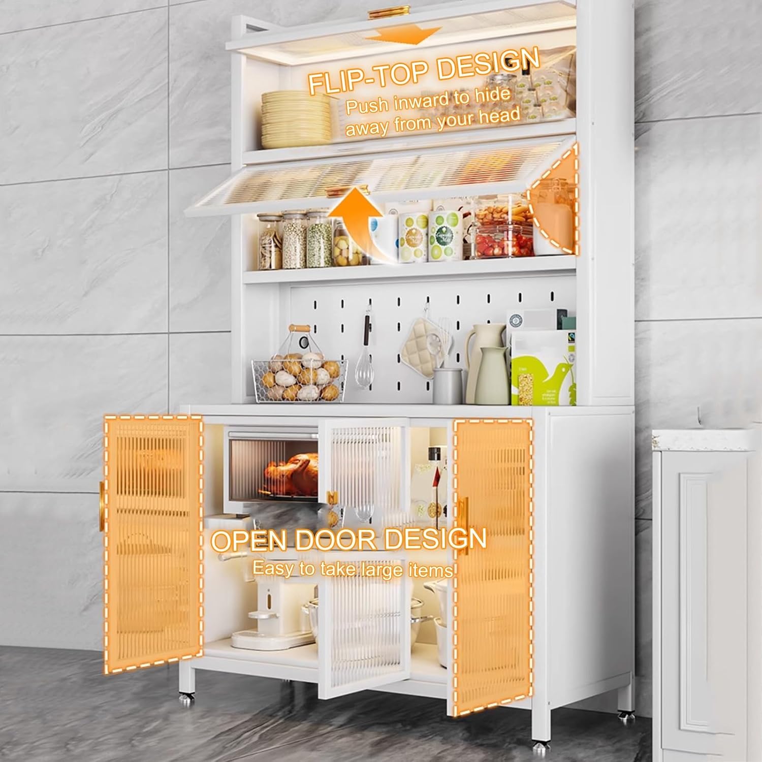6-Tier Storage Shelf Kitchen Baker's Rack, Microwave Cart with Storage, Space-Saving, Large Capacity, for Dining Living Room(60cm)