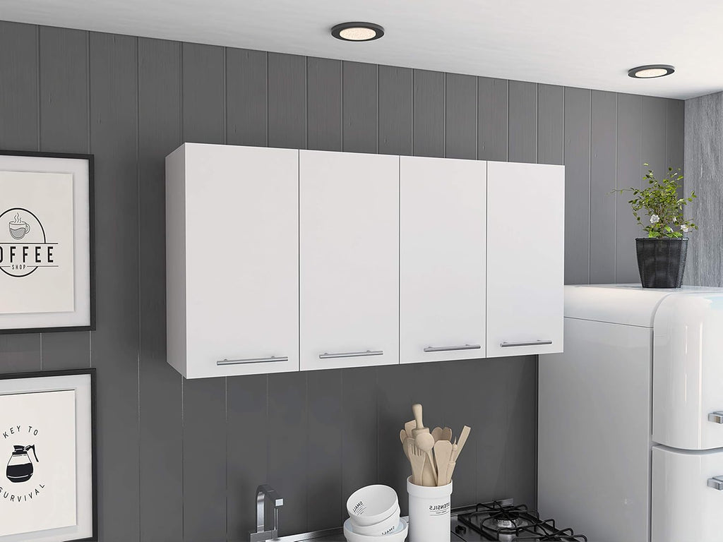 47' Wall Mounted Freestanding Storage Cabinet, Kitchen Storage Bakers Rack with Swing Doors, Utility Food Cupboard with Classic Design for Kitchen Organization, White