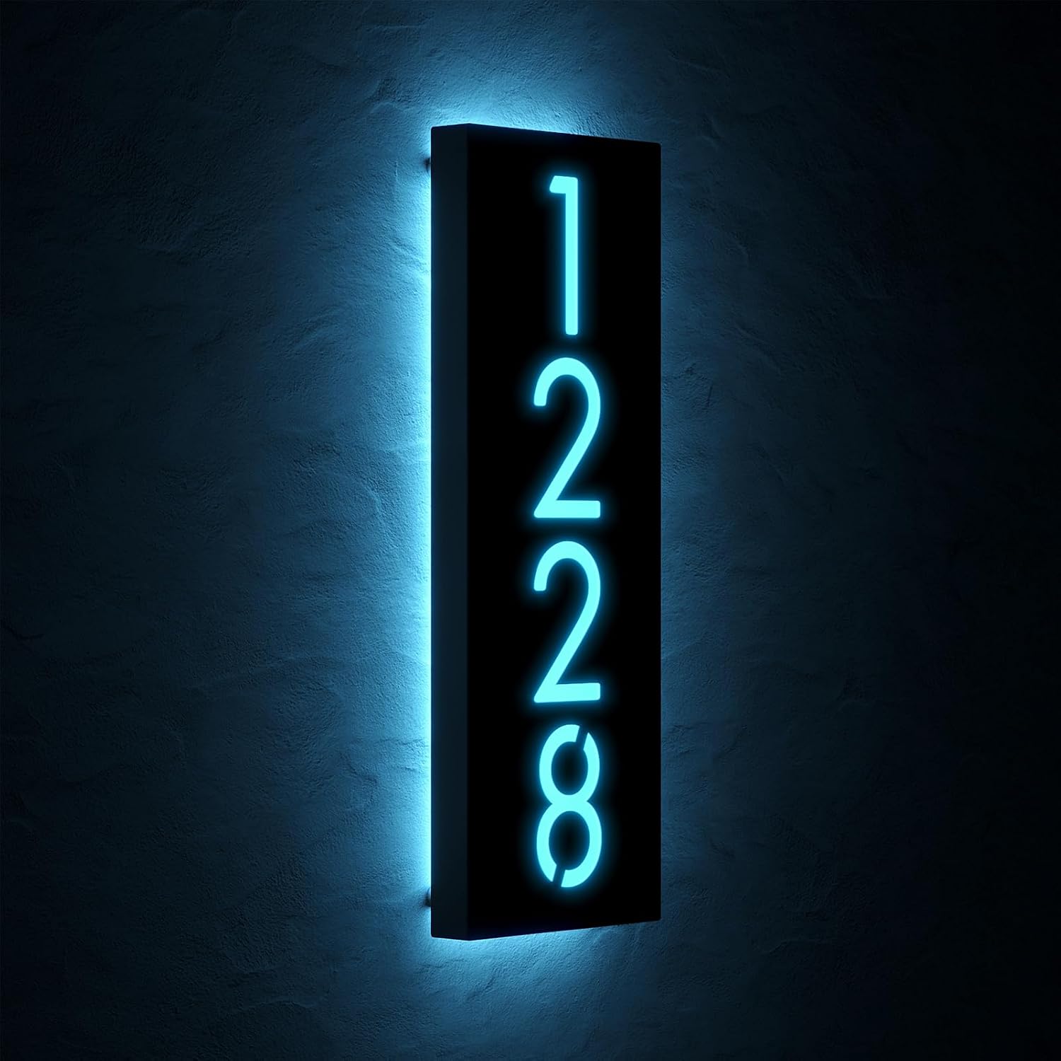 Customizable 12V LED Lighted Address Plaque, Backlit House Number Sign with 304 Stainless Steel Exterior (Only ice blue light)