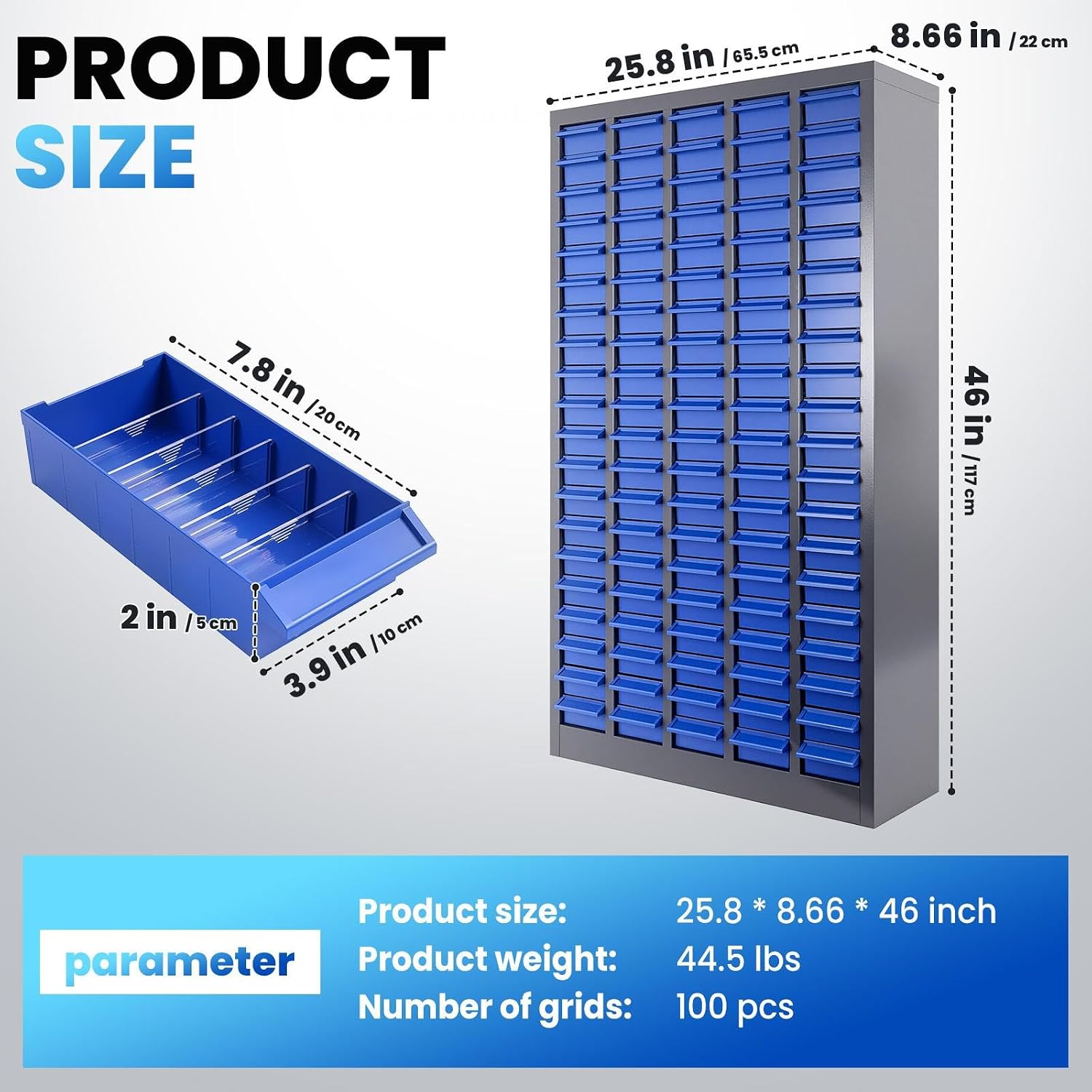 100 Drawer Nut and Bolt Organizer, Parts Cabinet with Shelf and Label, ABS Material Bolt Bin, Blue Bolt Bins Organizers for Shop, Nuts and Bolts Organizer for Tool Hardware Storage