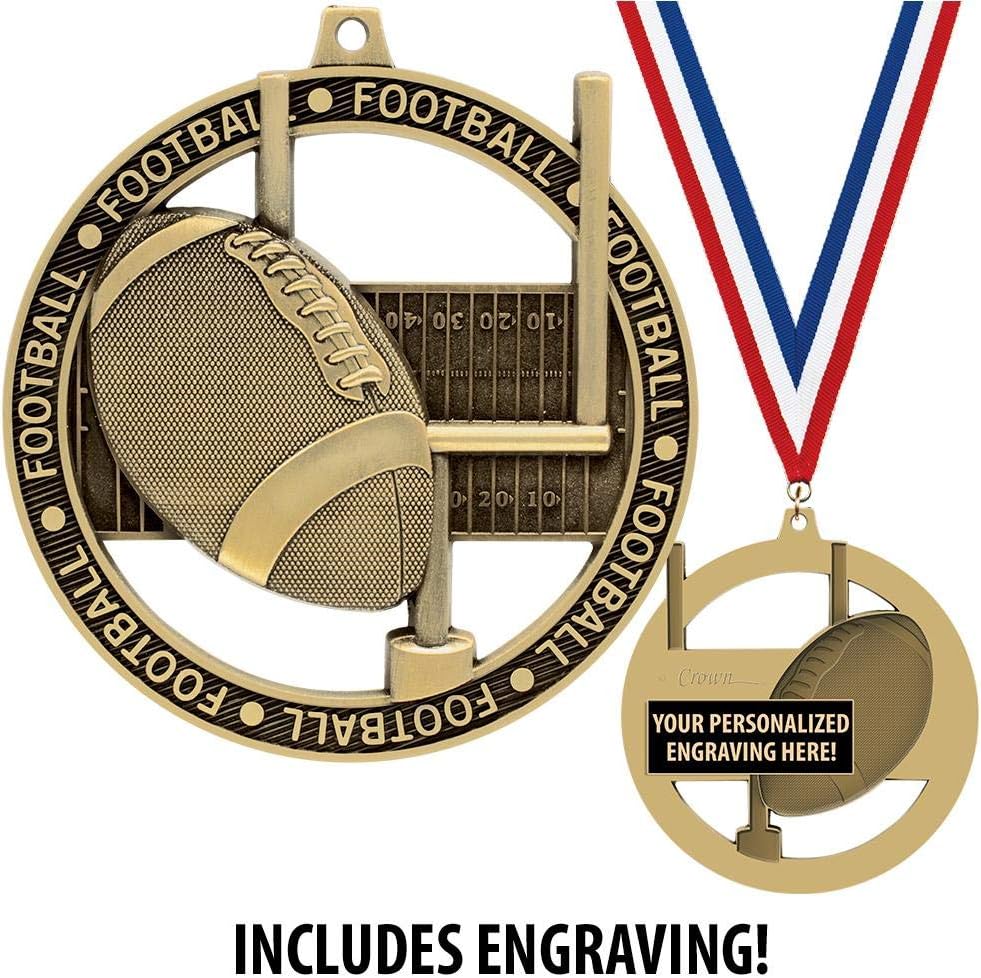 Football Medals, 3' Massive Rimz Football Award Medal with Custom Engraving Included Prime