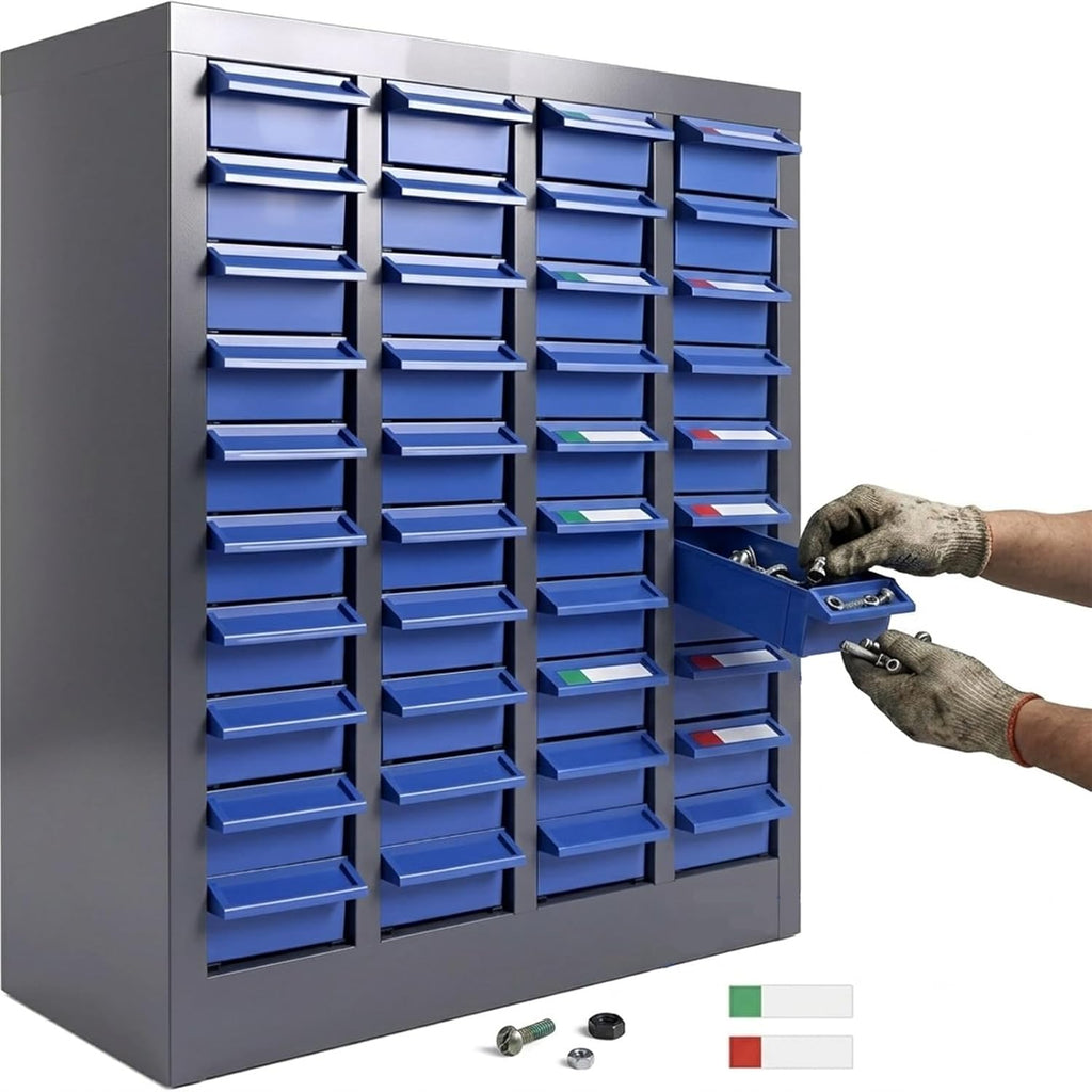 40-Drawer Small Parts Organizer, Metal Nut and Bolt Organizer, Bolt Bin with Alloy Steel Construction Outer Frame, Freestanding Storage Cabinet with Labels for Garage Workbench, Shop & Crafts