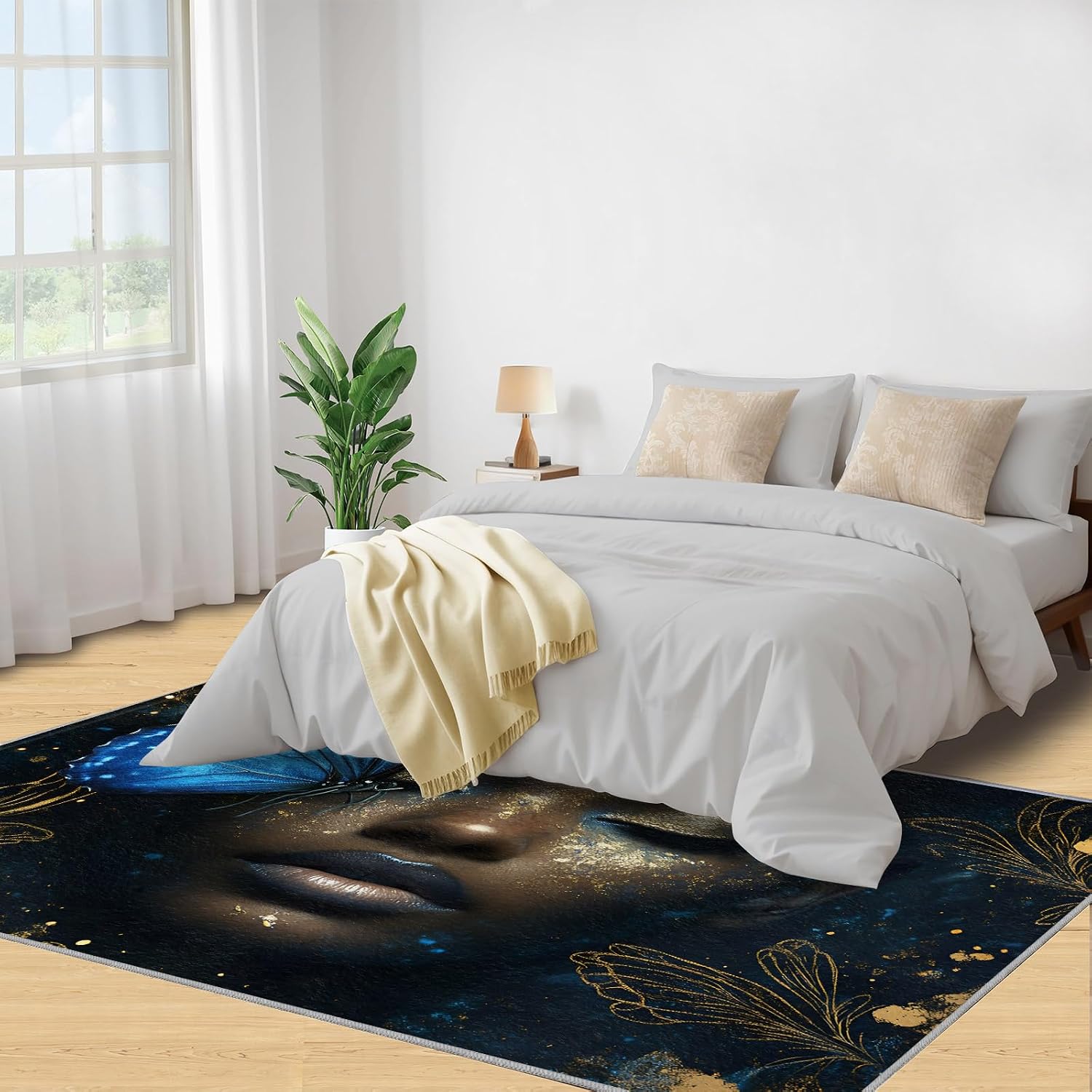African American Woman Rug Large - 6x8 Rug, Butterfly Washable Rugs for Living Room, Fashion Carpet, Afro Black Girl Non-Slip Area Rugs for Bedroom, Modern Fashion Carpet, Black Girl Home Decor