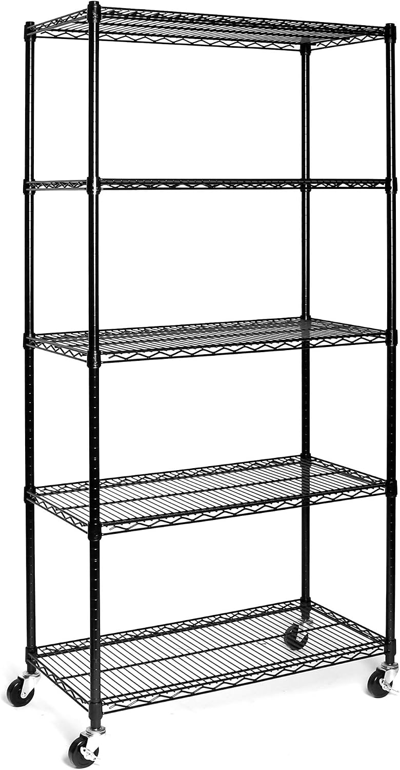 Seville Classics UltraDurable Heavy Duty NSF Solid Steel Wire Rack Storage Unit, Organizer for Garage, Warehouse, Office, Restaurant, Classroom, Kitchen, Black, 5-Tier Shelving, 36' W x 18' D