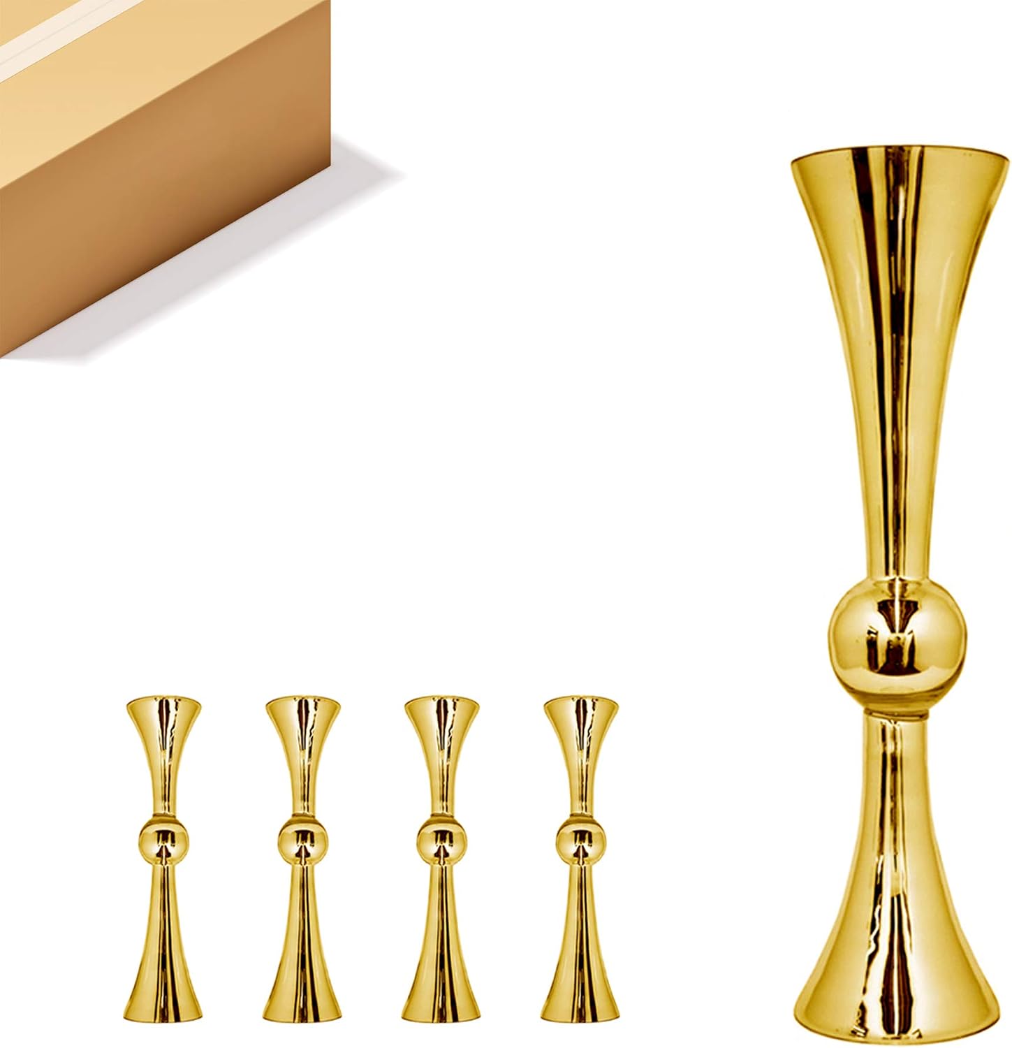 WGV Tall Trumpet Vase Bulk, Open 6', Height 24', Base 6', (Multiple Size/Color Choices) Gold Reversible Latour Floral Wedding Centerpiece Home Event Decor, 4 Pieces (VTV2124GD)