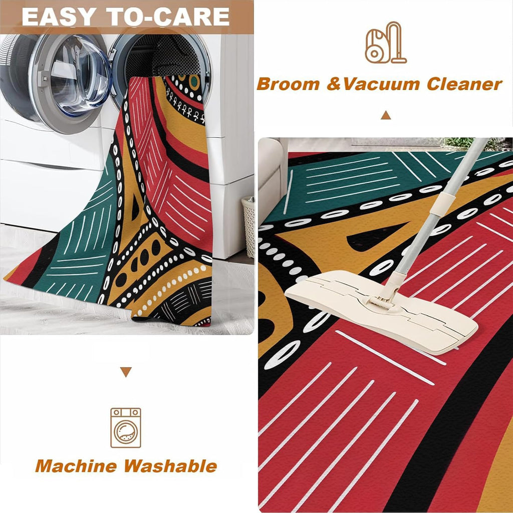 African Tribal Culture Area Rug, Vintage Color Geometric Print Large Area Rugs, Indoor Non-Slip Kids Rugs, Machine Washable Breathable Durable Carpet for Front Entrance Floor Decor,6 x 8ft