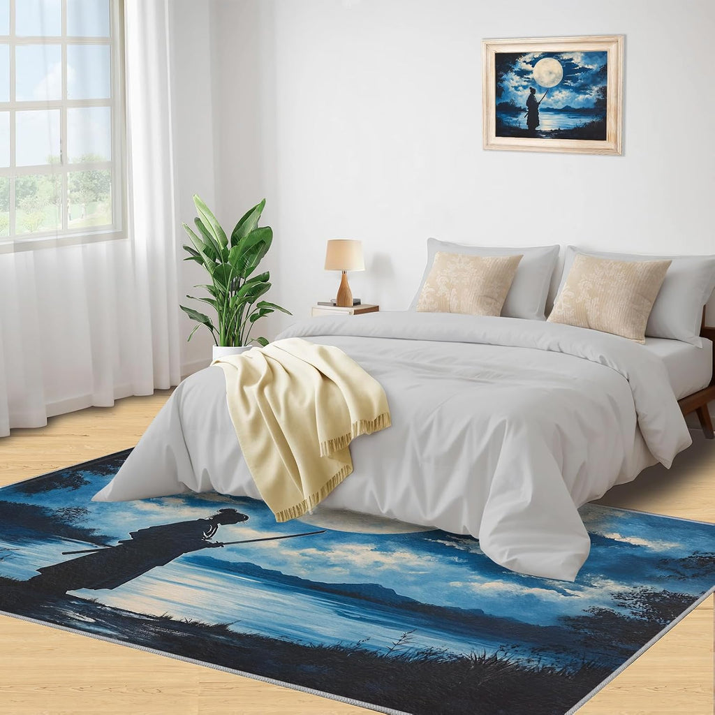 Japanese Rug 6x8-6x8 Rug, Samurai Area Rugs for Living Room Bedroom, Katana Rugs, Dark Style Washable Carpet, Anime Style Carpet, Asian Home Decor & Gifts