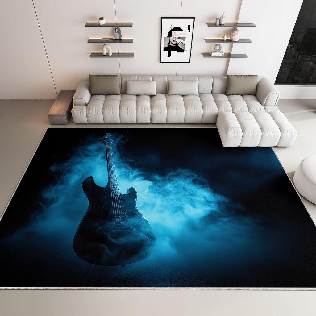 Machine Washable Music Guitar Stripes Area Rugs 5' x 8', Non-Slip Abstract Art Large Area Rugs Stain Resistant Print Carpet for Home Decor, Kid Pet Friendly Mat
