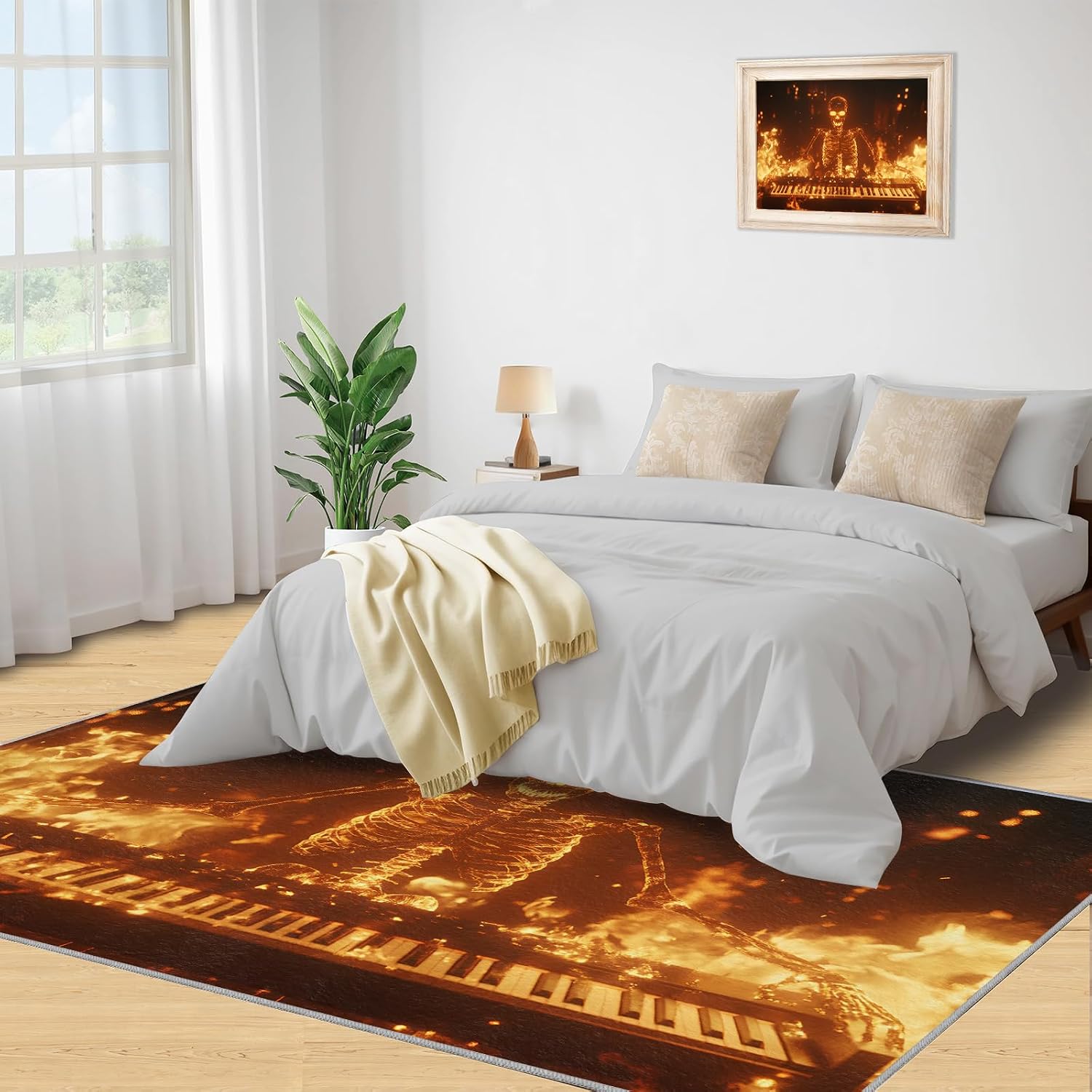 Guitar Rug & Home Decor - Flame Rugs for Living Room, Hip Hop Washable Rugs for Bedroom, Rock and Roll Carpet, Non Slip Indoor Guitar Area Rug & Music Room Decor 6x8 ft