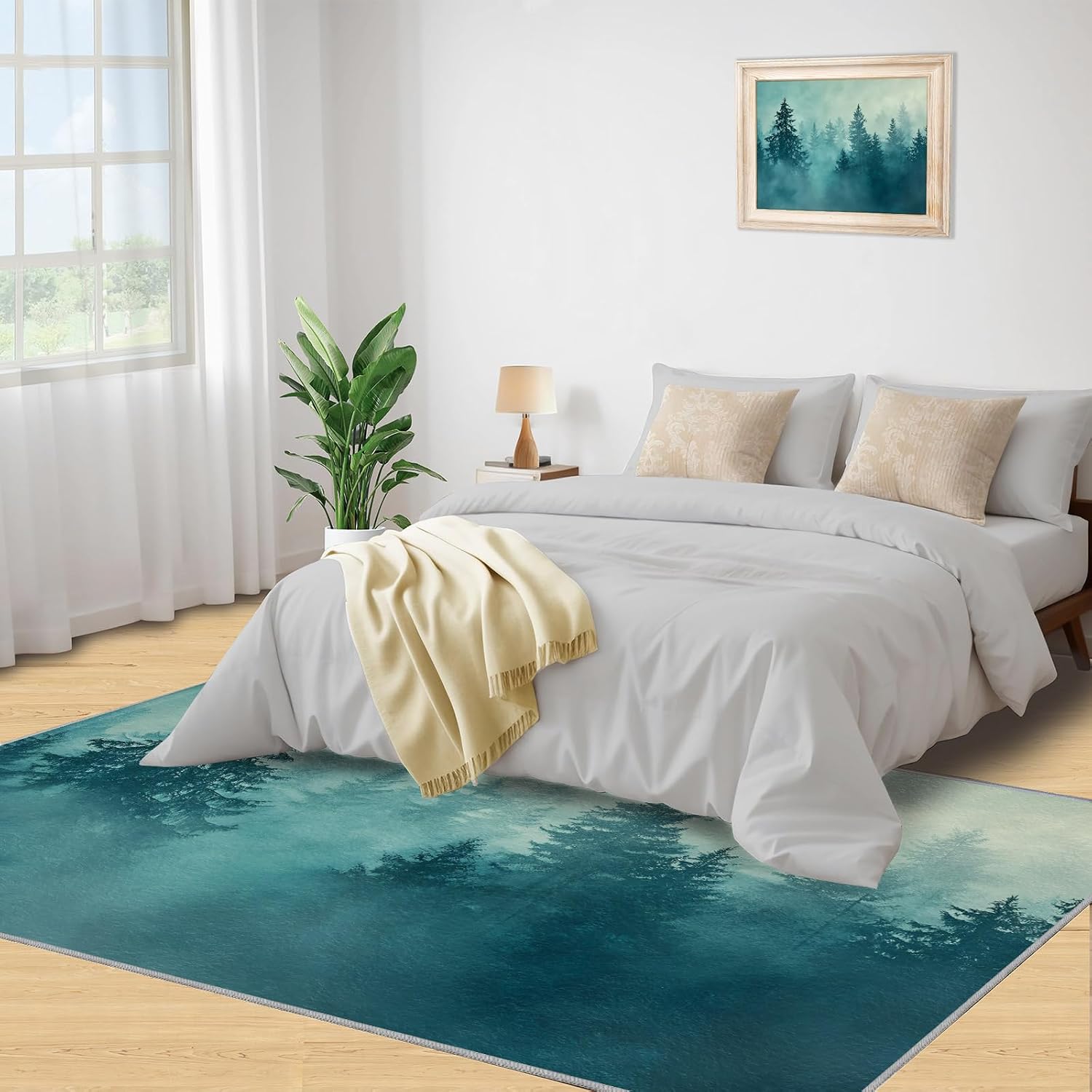Forest Rugs for Living Room 6x8 Rug, Woodland Area Rug, Jungle Rugs, Large Machine Washable Rug, Non-Slip Floor Carpet for Bedroom Kids Room Home Decor