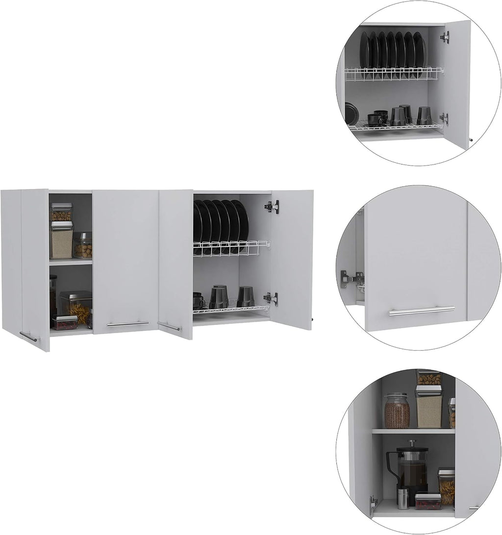 47' Wall Mounted Freestanding Storage Cabinet, Kitchen Storage Bakers Rack with Swing Doors, Utility Food Cupboard with Classic Design for Kitchen Organization, White
