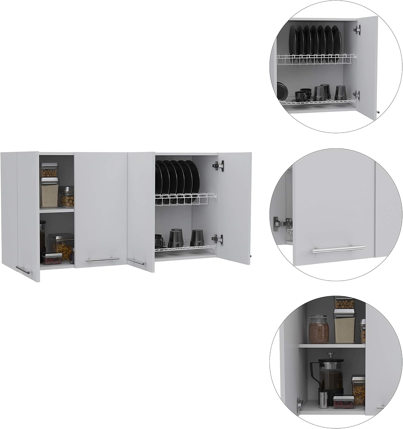 47' Wall Mounted Freestanding Storage Cabinet, Kitchen Storage Bakers Rack with Swing Doors, Utility Food Cupboard with Classic Design for Kitchen Organization, White