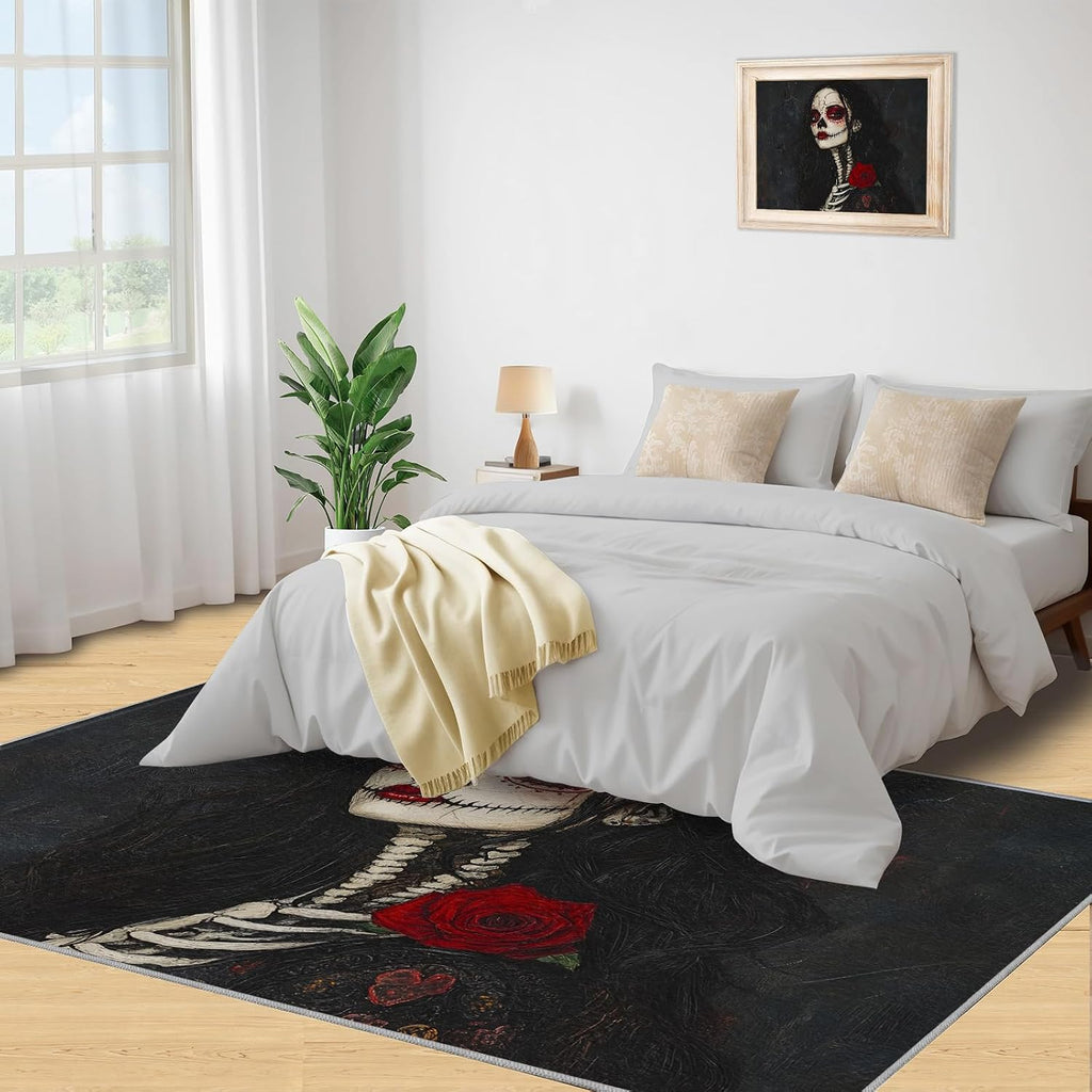 Darkness Area Rug - Large Rug 6x8 - Skull Makeup Rugs for Living Room - Soft & Non Slip & Washable Rugs for Bedroom, Long Black Hair Woman Carpets for Dining Room Lounge Girls Room