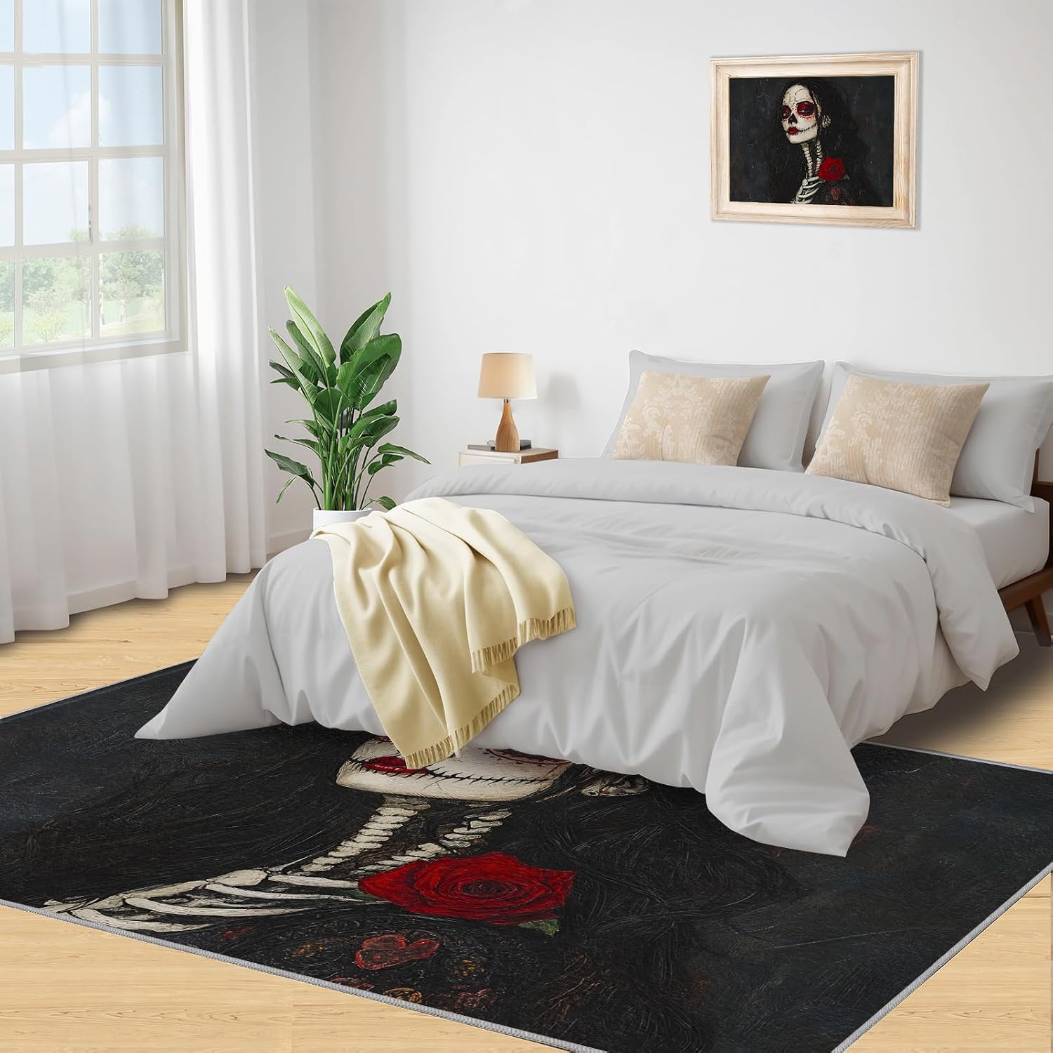 Darkness Area Rug - Large Rug 6x8 - Skull Makeup Rugs for Living Room - Soft & Non Slip & Washable Rugs for Bedroom, Long Black Hair Woman Carpets for Dining Room Lounge Girls Room