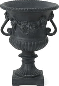 Antique Black Magnesium Oxide Urn Planter, Elegant Decorative Outdoor Garden Patio or Indoor Vase, Ready to Use, 17.3L x 17.3W x 24H Inches