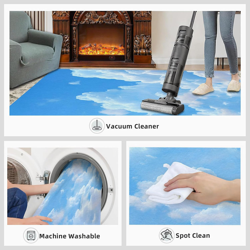 Blue Sky Rugs for Bedroom, White Clouds Rug 6x8, Natural Scenery Dining Room Rugs Washable & Non Slip Large Carpet for Home Decor