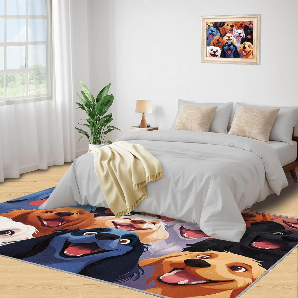 Cartoon Rugs for Bedroom, Dog Print Area Rug, Animal Prints Rugs for Living Room, 6x8 Washable Rug Non Slip & Low Pile, Indoor Carpet & Home Decor
