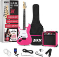 LyxPro Left Hand 39 Inch Electric Guitar and Starter Kit for Lefty Full Size Beginner's Guitar, Amp, Six Strings, Two Picks, Shoulder Strap, Digital Clip On Tuner, Cable and Soft Case - Pink