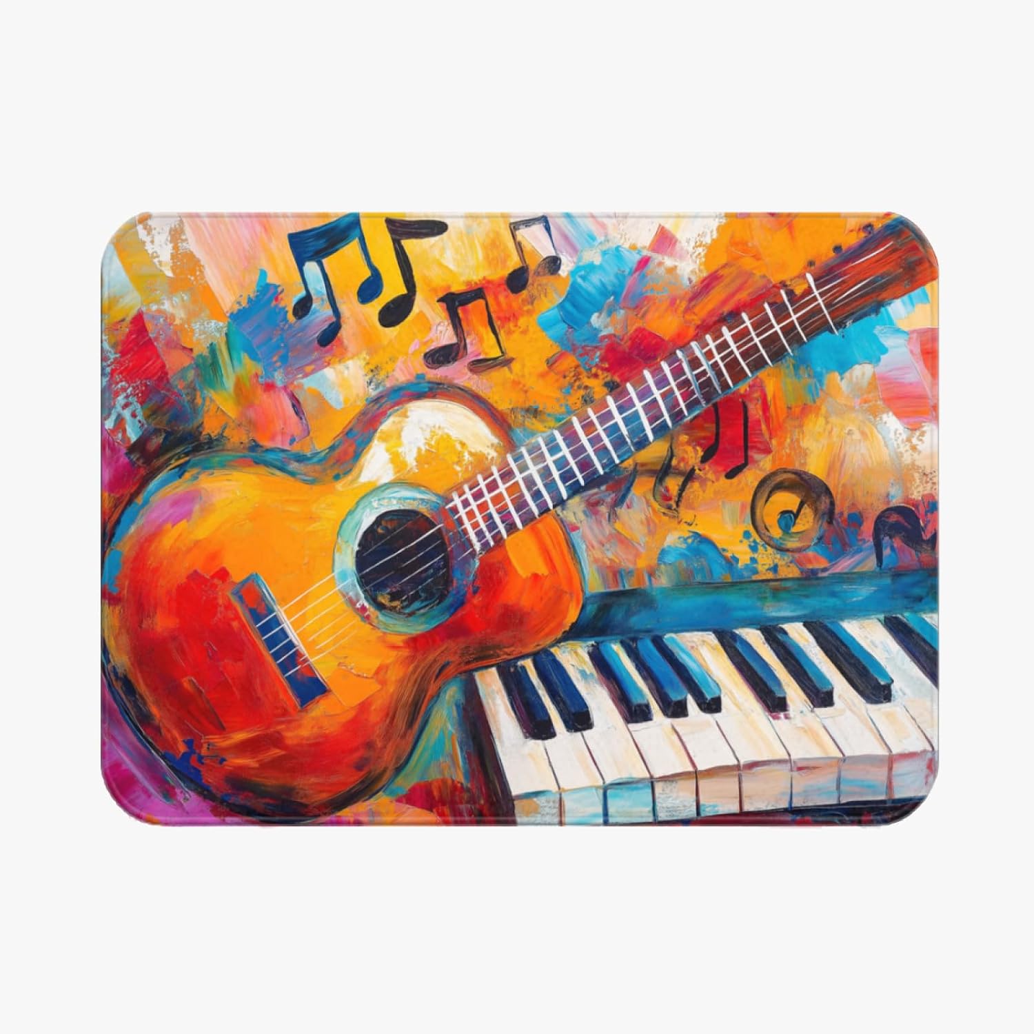 Guitar Rugs for Music Room - Guitar Rug, 6 ft x 8 ft, Abstract Colorful Musical Area, Multicolor, Washable & Non Slip & Soft Large Guitar Home Decor Gifts