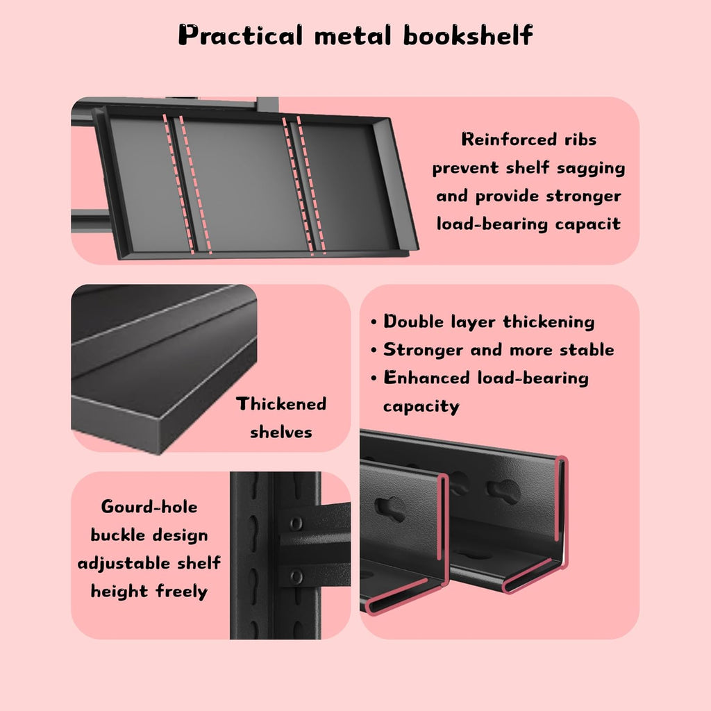 45' W*77' H Book Shelf，6 Tier Metal Wide Bookshelf，Heavy Duty Book Shelfs，Adjustable Shelving Unit，Tall Bookcase，Industrial Bookshelf for Living Room，Bedroom，Office and Library