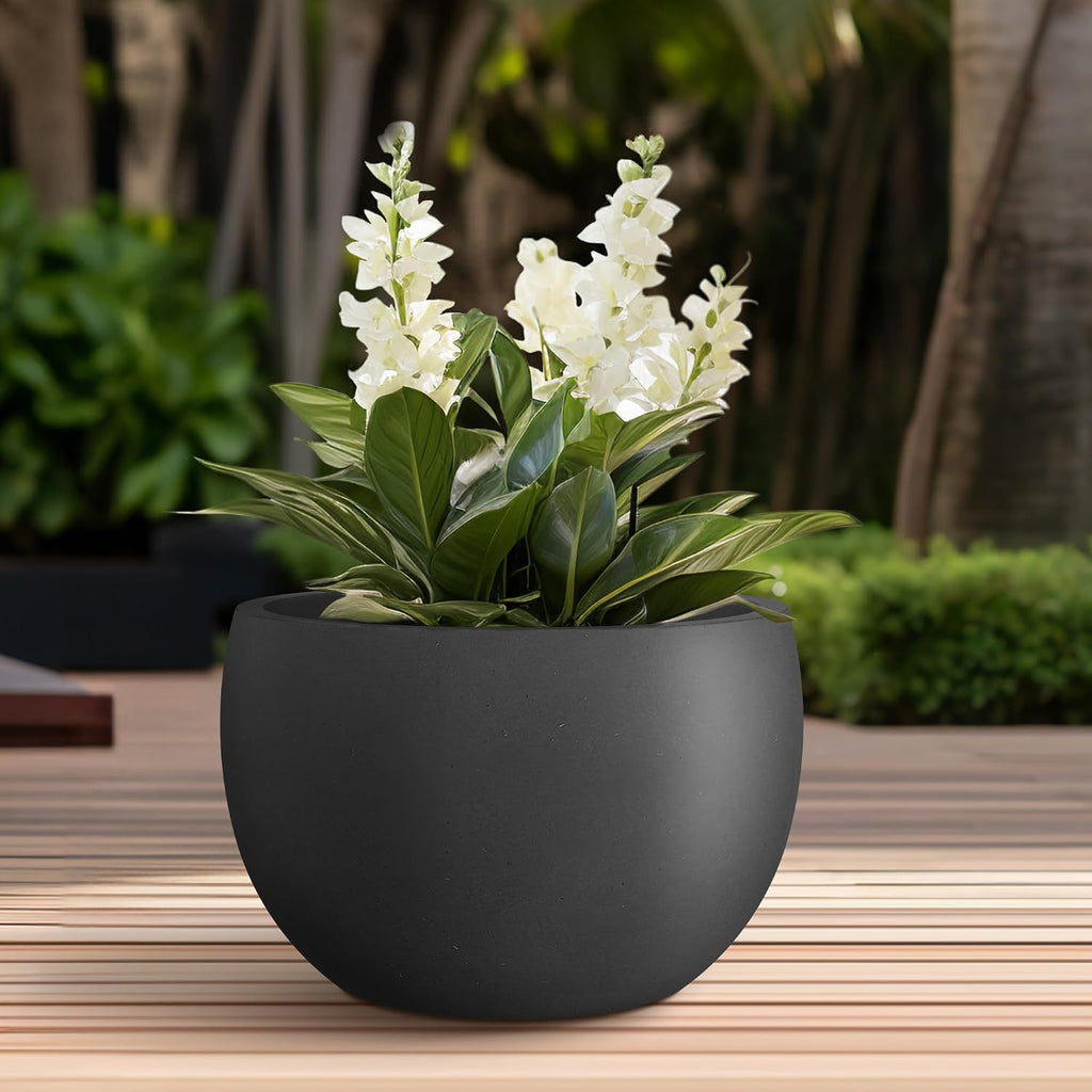 Kante 19.9' Dia Round Concrete Planter, Outdoor/Indoor Large Bowl Plant Pots with Drainage Hole and Rubber Plug for Garden Patio Balcony Home, Black