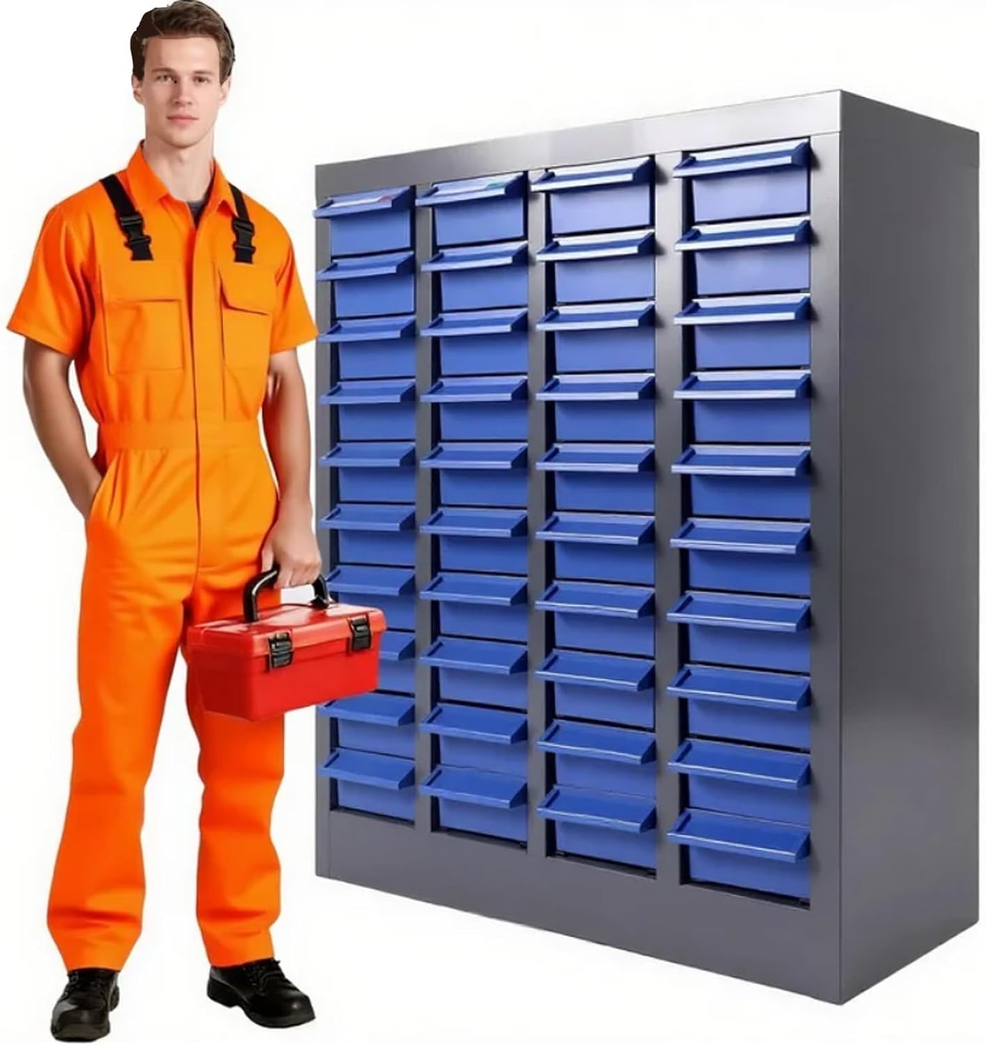 40-Drawer Grey Parts Cabinet, ABS Material Nuts Bolts Screw Nail Bins Tool Storage Cabinet Screw Drawer Organizer, Heavy-Duty Industrial Parts Cabinet for Workshop, Office, Hardware