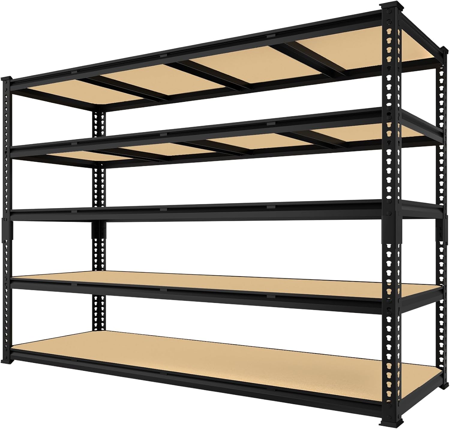 PrimeZone 60' W X 24' D X 72' H Heavy Duty Garage Storage Shelves - Adjustable Metal Shelving Unit, 5 Tier Industrial Shelves for Storage Standing Utility Rack for Warehouse, Pantry, Basement, Black