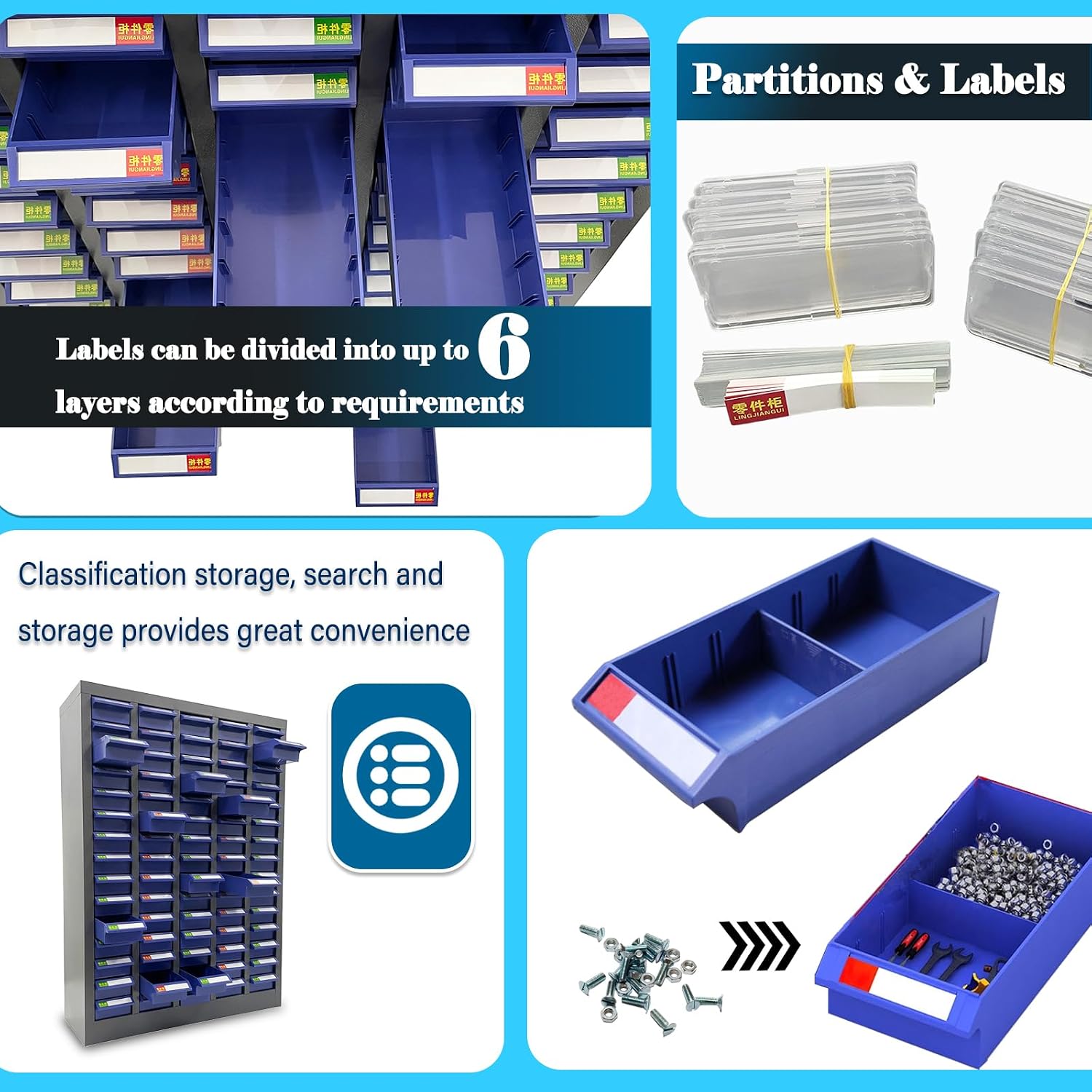 75 Drawers Bolt Bin Cabinet Nut and Bolt Organizer ABS Marterial with Partitions and Labels for Workshop Garage Hardware Storage