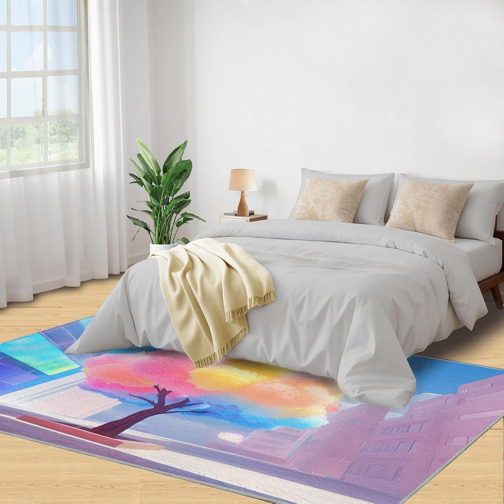 6x8 Dream City Area Rug - Fantasy Tree Scene Large Rugs for Living Room, City Square Carpet Area Rug for Girls Bedroom Kids Room Basement Office Classroom