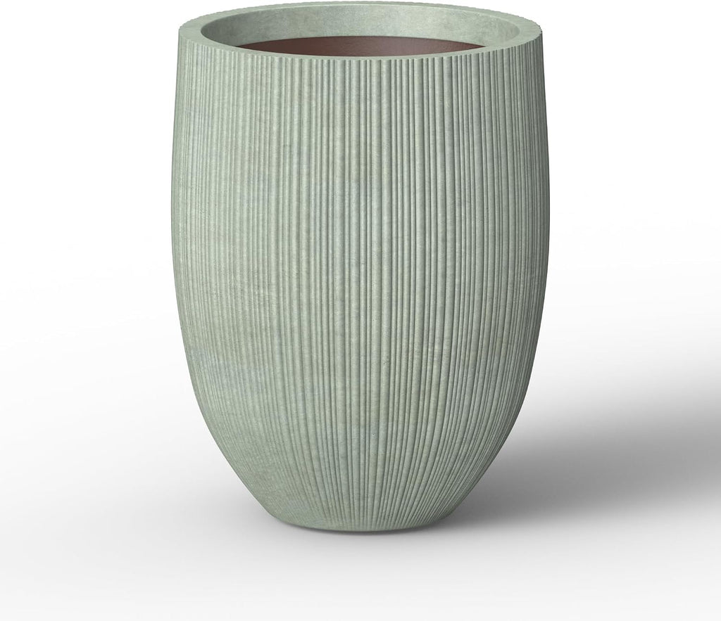 Kante 21.6 Inch Tall Concrete Planter, Large Indoor Outdoor Plant Pot with Drainage, Fluted Mint Green Finish with Painted Interior, Ideal for Porch, Home, Garden, Patio